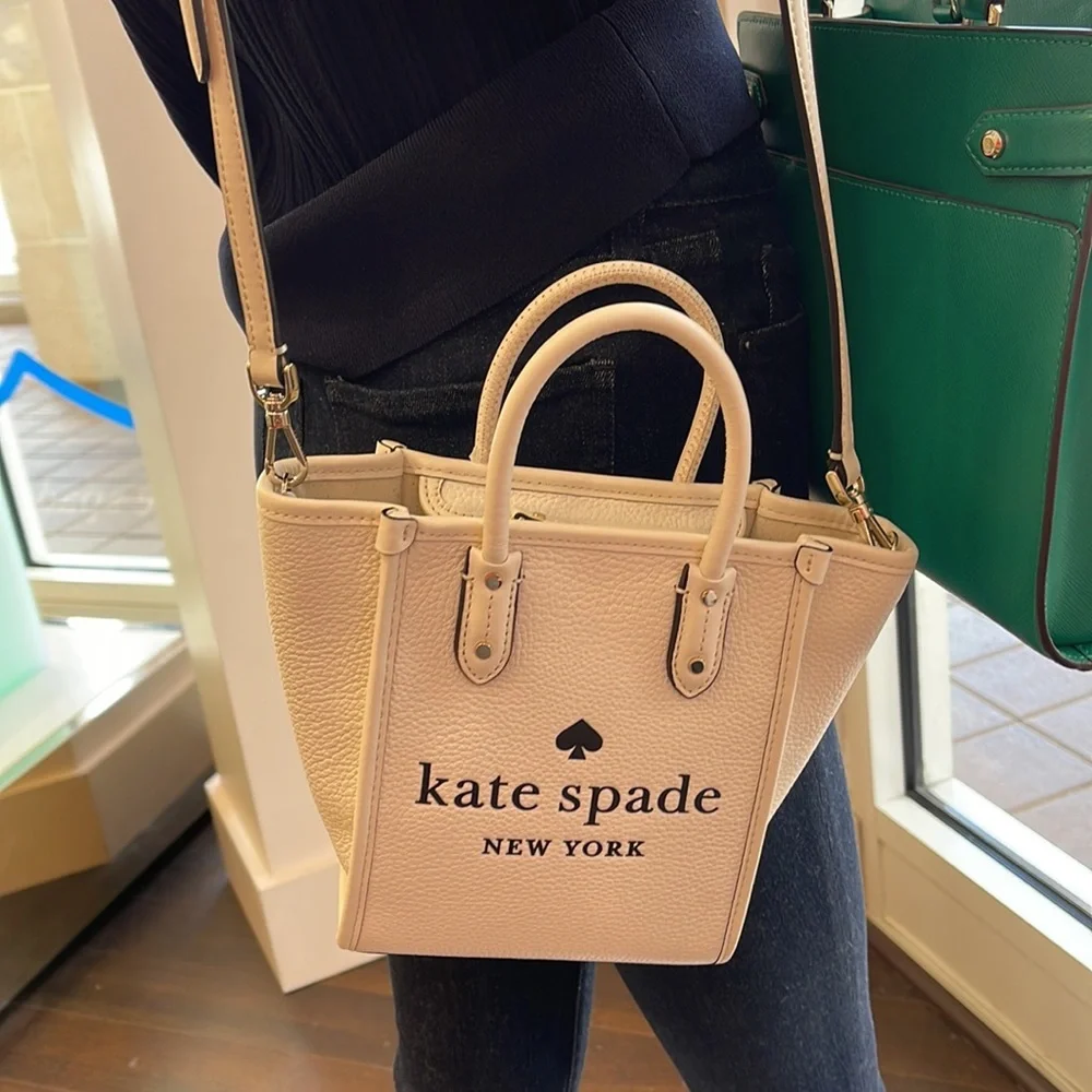 Kate Spade New York Ella Mini Tote Crossbody Pebbled Leather Parchment